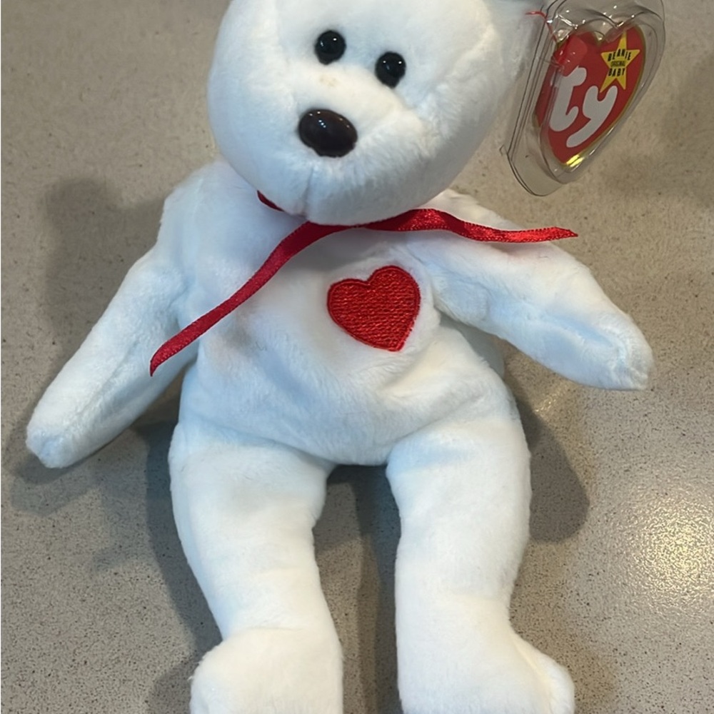 Ty White and Red Stuffed Bear with Heart